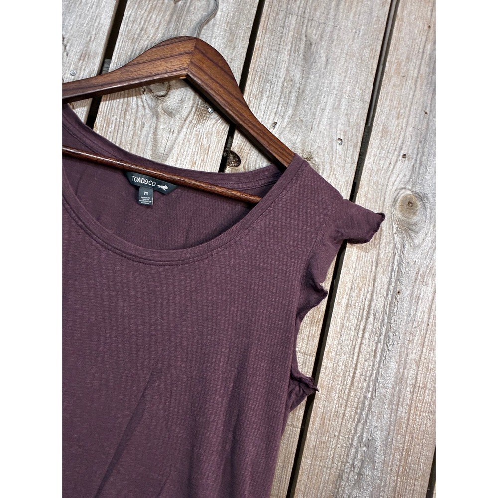 Toad&Co Rufflita Tee Womens Medium Plum Purple Ruffle Sleeve Organic Cotton Top